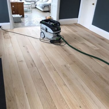 Solid oak strip floor sanded and stained- Harrogate