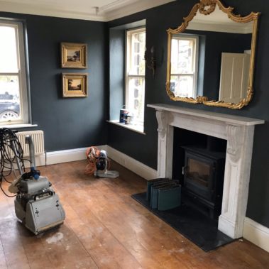 Solid oak strip floor sanded and stained- Harrogate