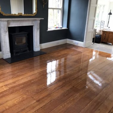 Solid oak strip floor sanded and stained- Harrogate