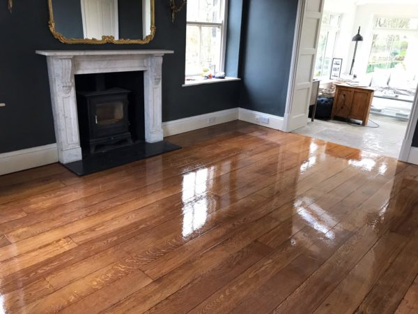 Solid oak strip floor sanded and stained- Harrogate