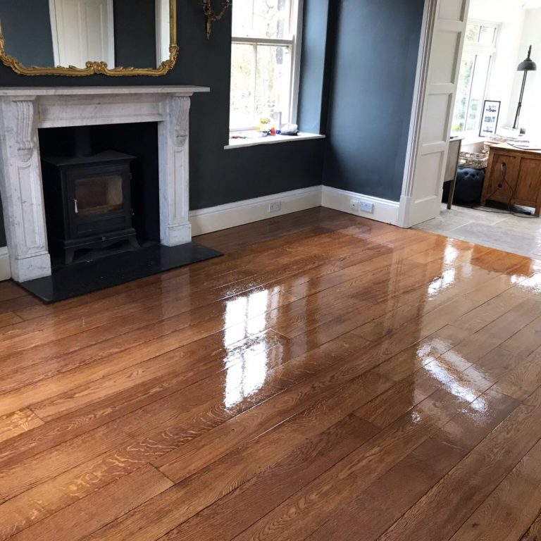 Solid oak strip floor sanded and stained- Harrogate